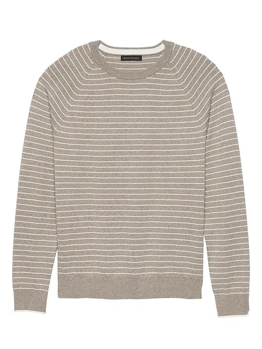 Banana Republic Mens Premium Cotton Cashmere Stripe Crew-neck Sweater Light Khaki Size M