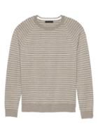 Banana Republic Mens Premium Cotton Cashmere Stripe Crew-neck Sweater Light Khaki Size M