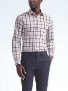 Banana Republic Mens Grant Fit Non Iron Grid Shirt - Classic Sepia
