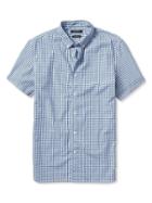 Banana Republic Mens Short Sleeve Check Custom 078 Wash Shirt Size L Tall - Blue