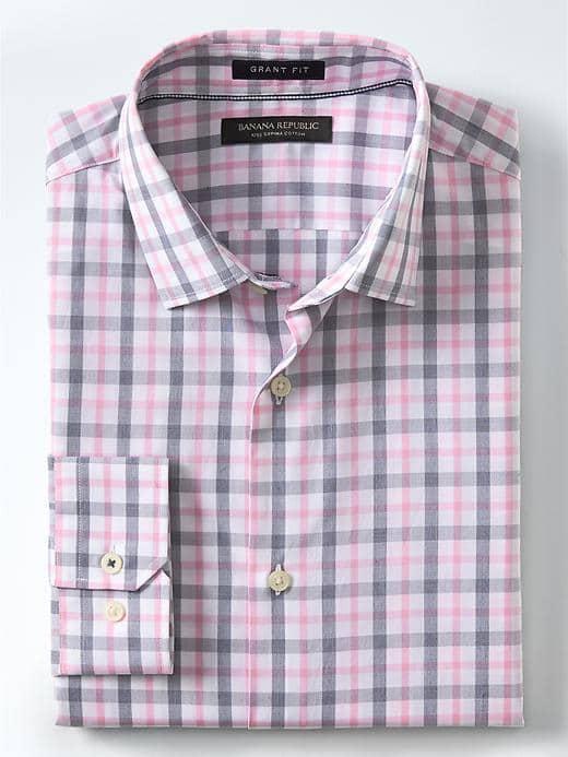 Banana Republic Mens Grant Fit Supima Tri Gingham Shirt - Pink