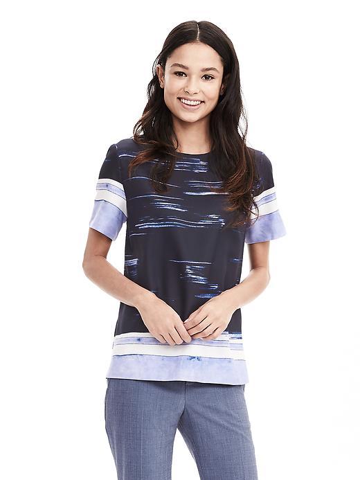 Banana Republic Womens Brushstroke Crepe Top Size L - Preppy Navy