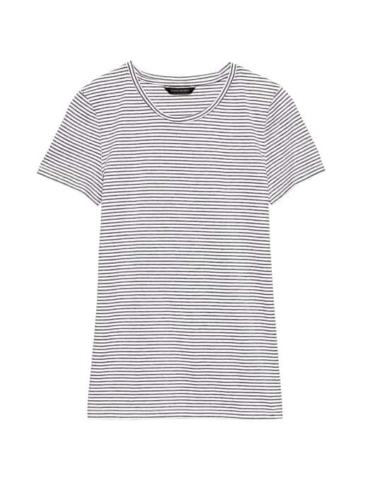 Banana Republic Womens Crew-neck T-shirt Gray Stripe Supima Cotton Size L
