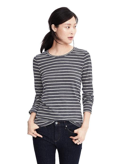 Banana Republic Womens Long Sleeve Cotton Modal Crew Tee - Heather Gray