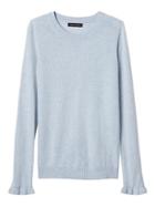 Banana Republic Fine Italian Superloft Ruffle Cuff Pullover Crew - Heather Light Blue