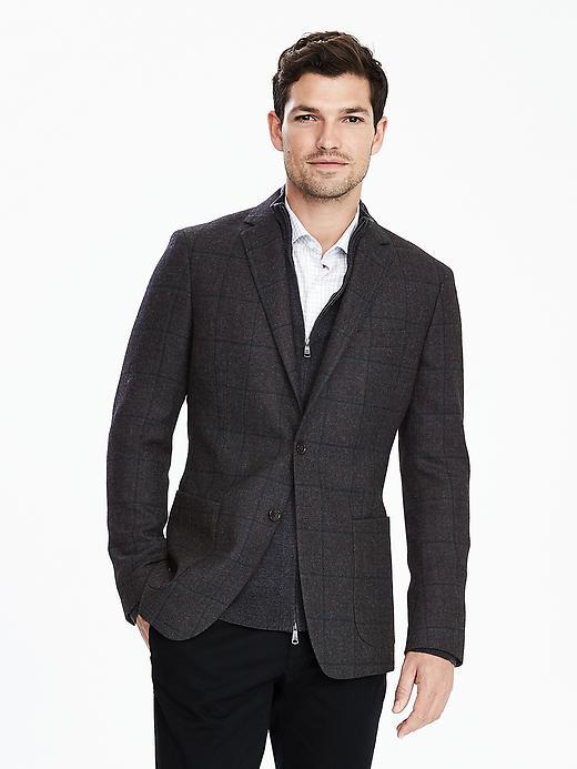 Banana Republic Mens Slim Grey Windowpane Wool Sport Coat Size 36 Regular - Dark Charcoal