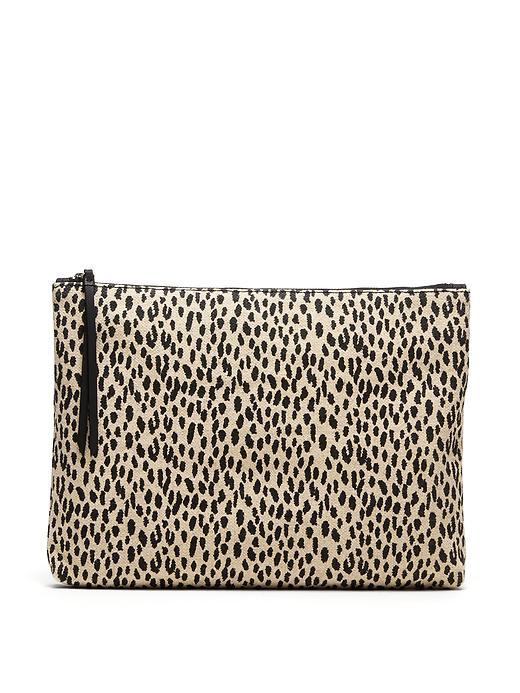 Banana Republic Womens Large Animal Print Zip Pouch Size One Size - Tan