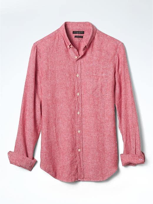 Banana Republic Mens Camden Fit Solid Linen Shirt - Red
