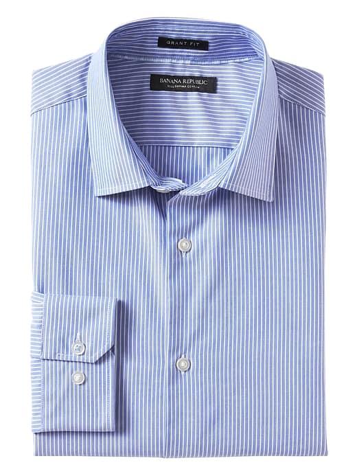 Banana Republic Mens Grant Slim Fit Supima Cotton Stripe Shirt - Riviera Blue
