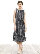 Banana Republic Womens Mixed Pleat Printed Midi Dress Size 0 Petite - Black