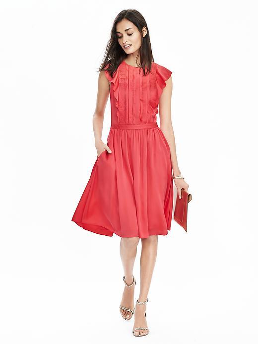 Banana Republic Womens Pintuck Flutter Sleeve Dress Size 0 Petite - Perfect Coral