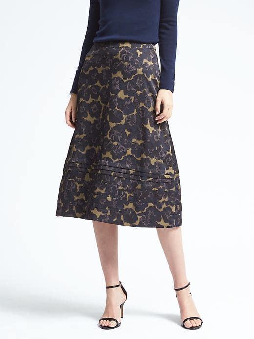 Banana Republic Womens Stitched Floral Midi Skirt - Kale