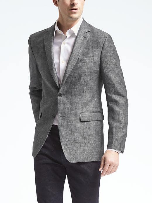 Banana Republic Mens Standard Charcoal Herringbone Linen Sport Coat - Navy/charcoal