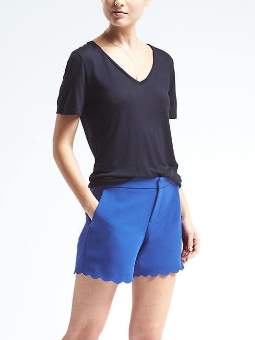 Banana Republic Womens Short Sleeve Modal Vee Tee - Navy