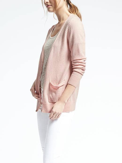 Banana Republic Womens Italian Cashmere Blend Rope Trim Cardigan - Dusty Pink