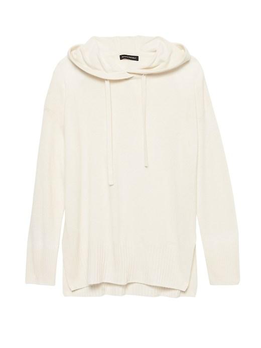 Banana Republic Womens Petite Italian Merino-blend Sweater Hoodie Ivory Size M