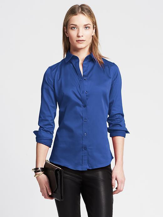 Banana Republic Womens Fitted Non Iron Sateen Shirt Size 0 - Blue Dusk
