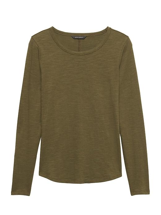 Banana Republic Womens Petite Cotton Modal Long-sleeve T-shirt Olive Green Size S