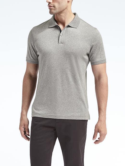 Banana Republic Mens Luxury Touch Polo - Light Heather Gray