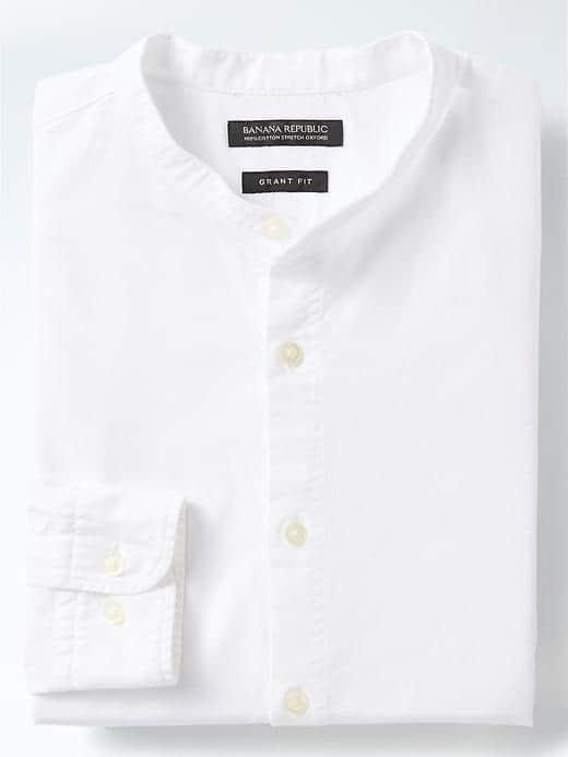 Banana Republic Mens Grant Fit Banded Collar Shirt - White