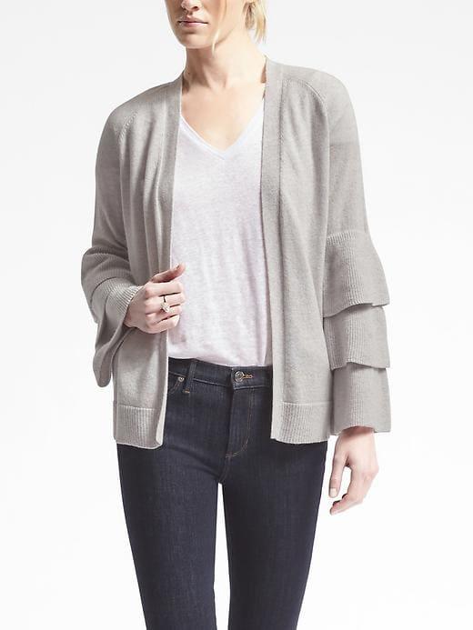 Banana Republic Womens Todd & Duncan Cashmere Flutter-sleeve Cardigan Light Gray Size Xl