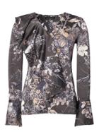 Banana Republic Womens Floral Long Sleeve Cascade Ruffle Top - Mink Gray