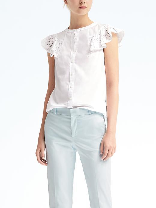 Banana Republic Womens Riley Fit Eyelet Flutter Sleeve Shirt - White