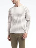 Banana Republic Mens Luxury Touch Long Sleeve Stripe Raglan Crew - Gray Sky