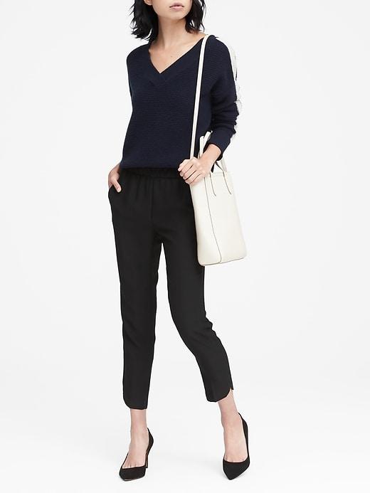 Banana Republic Womens Petite Hayden Tapered-fit Pull-on Side-stripe Ankle Pant Black Size Xs