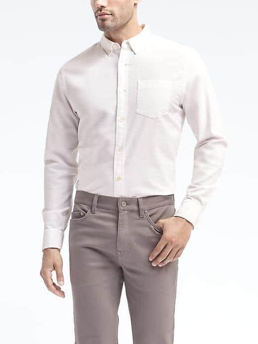 Banana Republic Mens Camden Fit Cotton Stretch Oxford Shirt - White