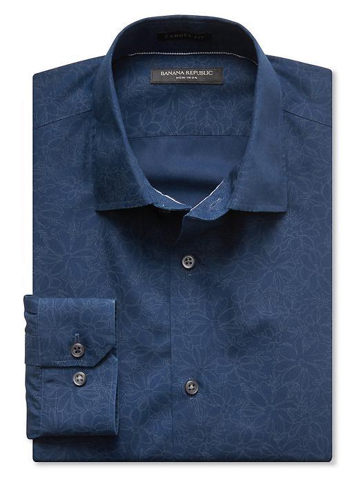 Banana Republic Mens Camden Fit Non Iron Navy Floral Shirt Size L Tall - Blue Shadow