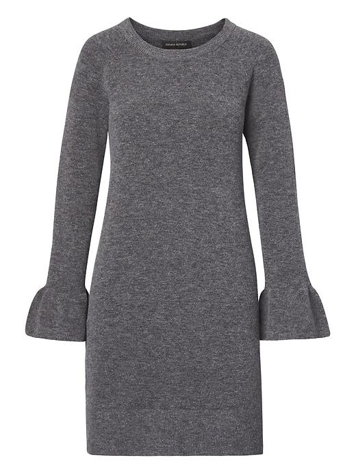 Banana Republic Womens Petite Ruffle-cuff Wool Blend Sweater Dress Heather Gray Size M