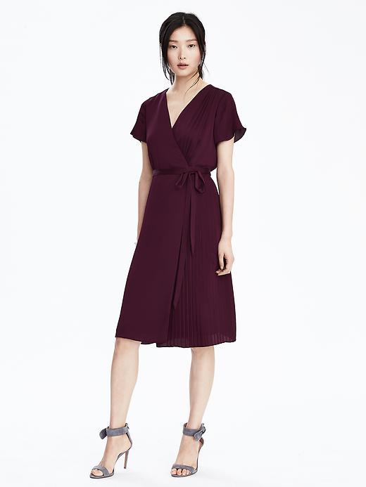 Banana Republic Womens Pleated Wrap Dress Size L Tall - Secret Plum