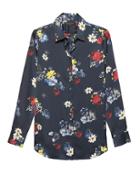Banana Republic Womens Petite Dillon Classic-fit Floral Shirt Navy Size Xs