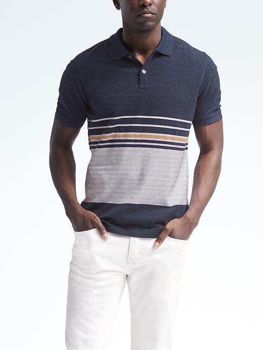 Banana Republic Mens Pique Block Stripe Polo - Navy Stripe