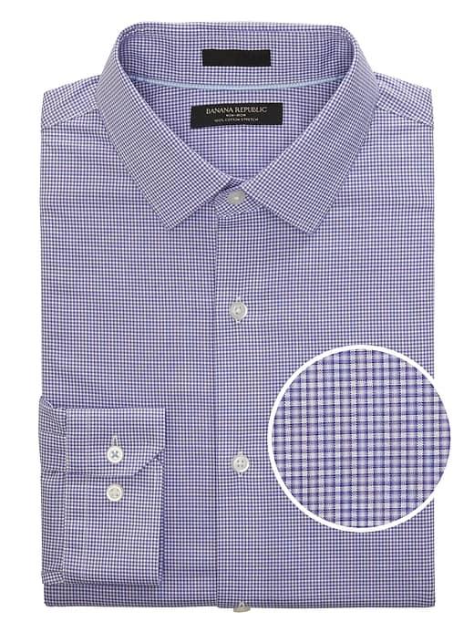 Banana Republic Mens Grant Slim-fit Non-iron Check Shirt Purple Dusk Size Xxs