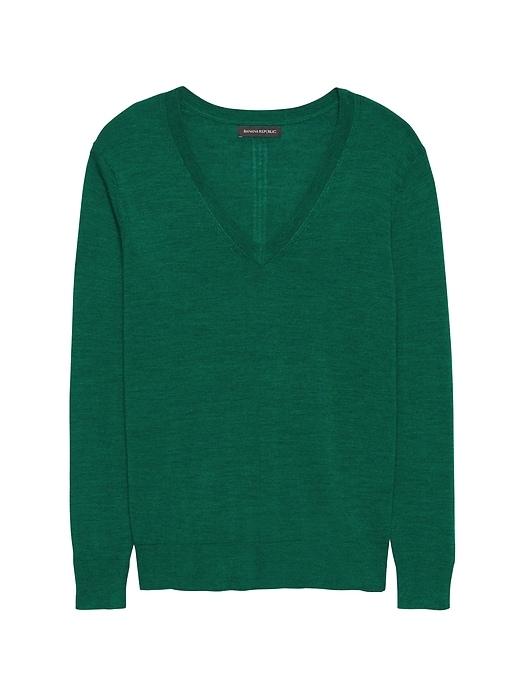 Banana Republic Womens Machine-washable Merino Boyfriend V-neck Sweater Jade Size S