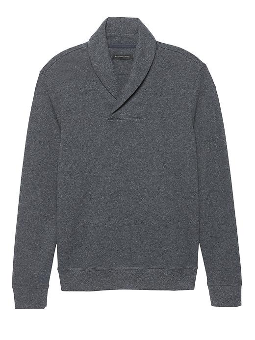 Banana Republic Mens Brushed Waffle-knit Shawl Collar Sweatshirt Dark Blue Heather Size Xl