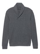 Banana Republic Mens Brushed Waffle-knit Shawl Collar Sweatshirt Dark Blue Heather Size Xl