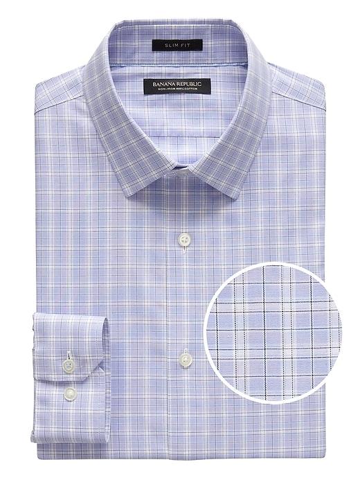 Banana Republic Mens Grant Slim-fit Non-iron Plaid Shirt Wild Lavender Purple Size Xxs