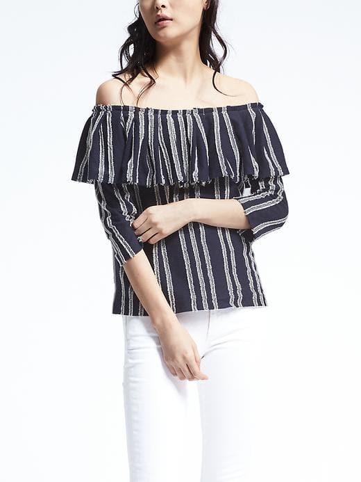 Banana Republic Womens Off Shoulder Stripe Top - Preppy Navy