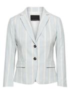 Banana Republic Womens Petite Fitted Crop Stretch Linen-cotton Stripe Blazer Light Blue Stripe Size 12