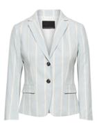 Banana Republic Womens Petite Fitted Crop Stretch Linen-cotton Stripe Blazer Light Blue Stripe Size 12