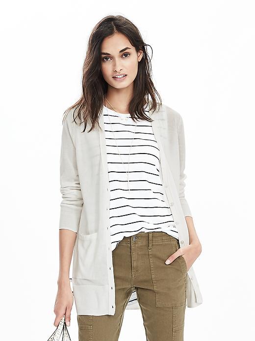 Banana Republic Womens Sheer Boyfriend Cardigan Size L - Cream