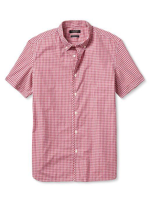 Banana Republic Short Sleeve Check Custom 078 Wash Shirt Size L Tall - Holly Berry