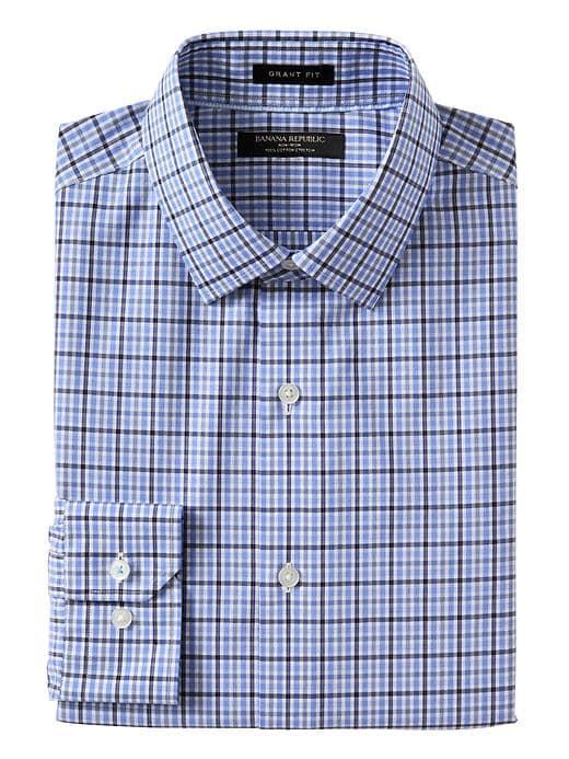 Banana Republic Mens Grant Slim-fit Non-iron Stretch Check Shirt Anchor Royal Size L