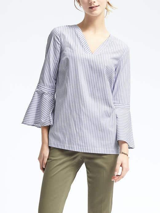 Banana Republic Multi Stripe Flounce Sleeve Top - Royal Blue