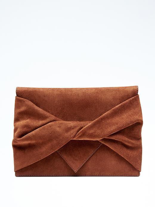 Banana Republic Twisted Italian Suede Clutch - Medium Brown