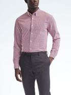 Banana Republic Mens Grant Fit Custom Wash Micro Check Shirt - Red