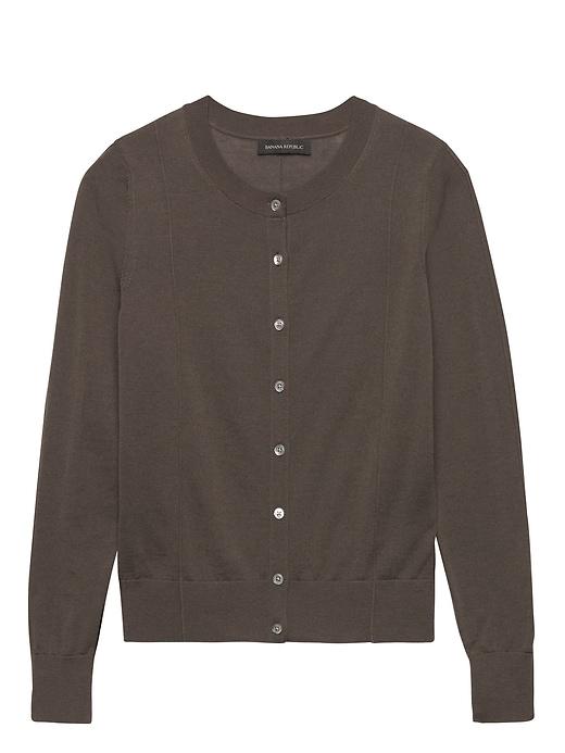 Banana Republic Womens Machine-washable Merino Pintuck Cardigan Sweater Bronze Olive Size M